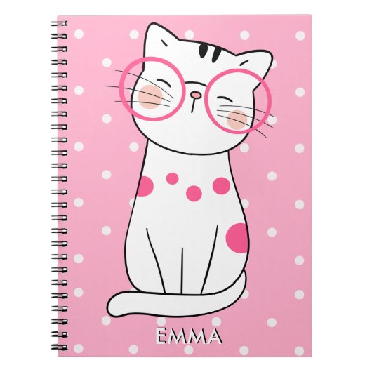 Carnet Chat blanc mignon avec lunettes de vue et Motif à  (Devant)