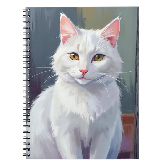 Carnet Chat Blanc | Peinture de Chat de Compagnie à l'Aqu (Devant)