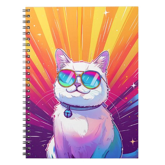 Carnet Chat blanc portant des lunettes de soleil (Devant)