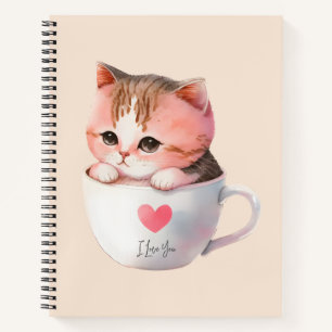 Carnet Chat blanc-rose mignonne dans une tasse de thé (2)
