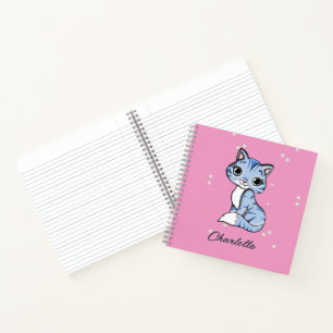 Carnet Chat bleu mignon sur nom personnalisé rose