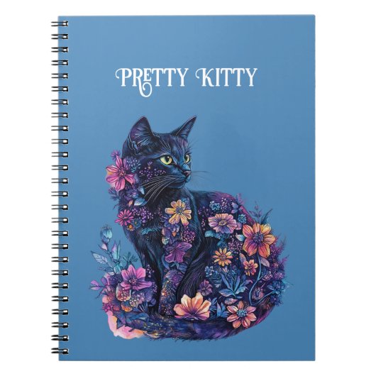 Carnet Chat bleu noir Fleurs Joli Chat (Devant)