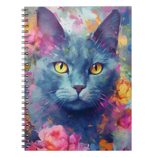 Carnet Chat bleu russe coloré (Devant)