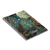 Carnet Chat boho ciel nocturne étoilé forêt boisée (Côté Droit)