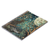 Carnet Chat boho ciel nocturne étoilé forêt boisée (Côté gauche)