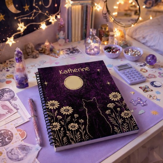 Carnet Chat céleste personnalisé Lune Violet