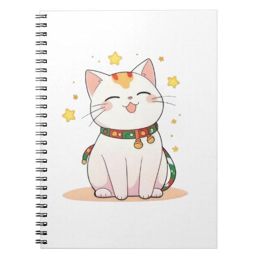 Carnet Chat Chanceux avec Design Kawaii Étoiles (Devant)