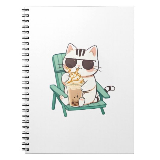 Carnet Chat Chibi Mignon avec des Lunettes de Soleil Buva (Devant)