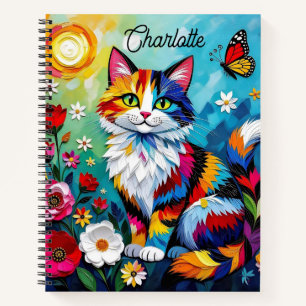 Carnet Chat coloré et papillon personnalisé