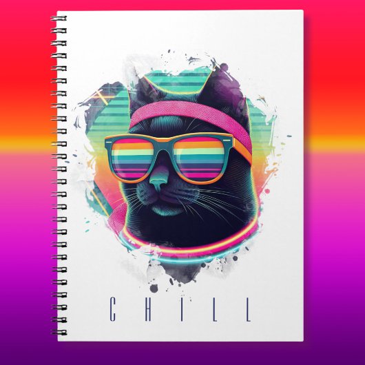 Carnet Chat Cool rétro des années 80 avec Sweatband et lu