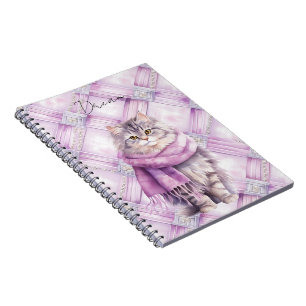 Carnet Chat Cosy Écharpe violette hiver