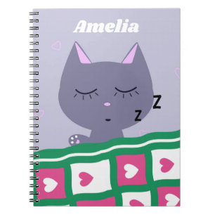 Carnet Chat couché mignon dans le lit Personnalisé