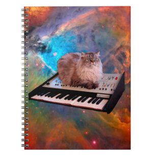 Carnet Chat couché sur un clavier dans l'espace