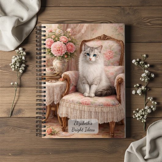 Carnet Chat dans un fauteuil fleuri