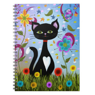 Carnet Chat dans un jardin d'art abstrait