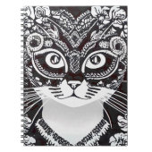 Carnet Chat dans un Masque Mardi Gras noir et blanc (Devant)