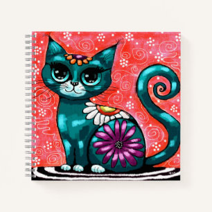 Carnet Chat de chaton Whimsical assis sur le tapis Floral