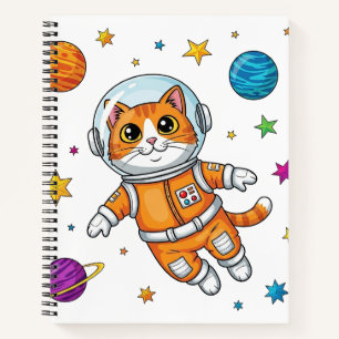 Carnet Chat de dessin animé astronaute flottant dans l'es