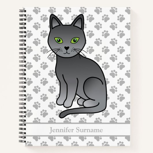 Carnet Chat de dessin animé mignon bleu russe & Texte per (Devant)