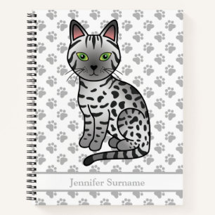 Carnet Chat de dessin animé mignon Mau égyptien argenté &