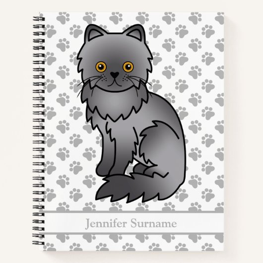 Carnet Chat de dessin animé mignon persan bleu & texte pe (Devant)