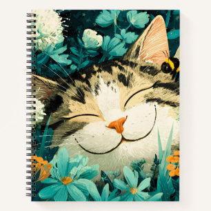 Carnet Chat de jardin fleuri à l'aquarelle abeille endorm