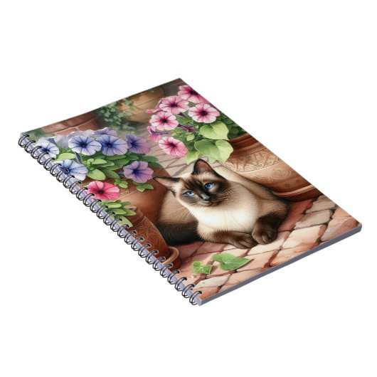 Carnet Chat de Siamese et fleurs de Petunia (Côté Droit)