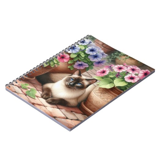 Carnet Chat de Siamese et fleurs de Petunia (Côté gauche)