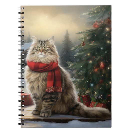Carnet Chat de Sibérie en Noël de Neige (Devant)