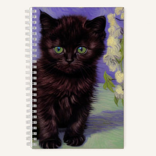 Carnet Chat de style Van Gogh avec des fleurs blanches