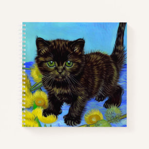Carnet Chat de style Van Gogh avec tournesols