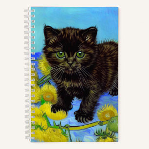 Carnet Chat de style Van Gogh avec tournesols
