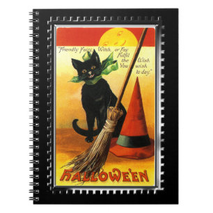Carnet Chat d'Halloween assis avec chapeau de sorcière