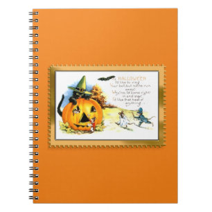 Carnet Chat d'Halloween assis dans la citrouille Jack O L