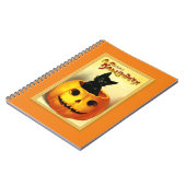 Carnet Chat d'Halloween assis dans une citrouille Jack O (Côté gauche)