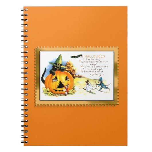 Carnet Chat d'Halloween assis dans une citrouille Jack O (Devant)