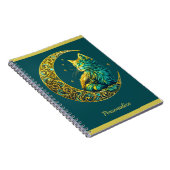 Carnet Chat doré mystique sur la lune céleste verte (Côté Droit)