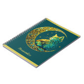 Carnet Chat doré mystique sur la lune céleste verte (Côté gauche)