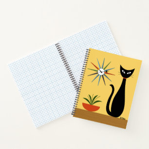 Carnet Chat du milieu du siècle avec horloge Starburst su