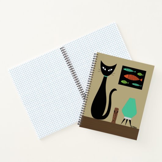 Carnet Chat du milieu du siècle avec poisson rétro (Intérieur)