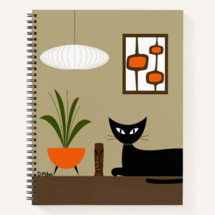 Carnet Chat du milieu du siècle avec pots mods