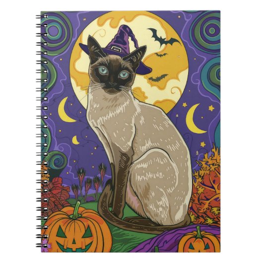 Carnet Chat éffrayant Siamese Halloween sorcière et Citro (Devant)