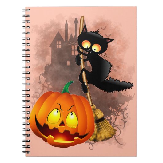 Carnet Chat effrayé par Citrouille Fun Halloween caractèr (Devant)