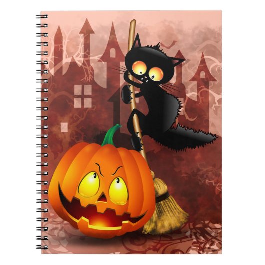 Carnet Chat effrayé par Citrouille Fun Halloween caractèr (Devant)