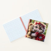 Carnet Chat en robe rouge avec ours en peluche (Intérieur)