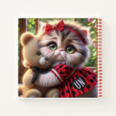 Carnet Chat en robe rouge avec ours en peluche (Dos)