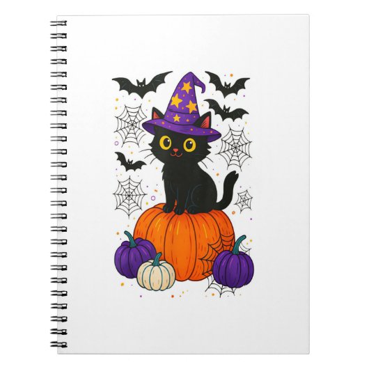 Carnet Chat en sorcière noire mignonne Citrouille Hallowe (Devant)