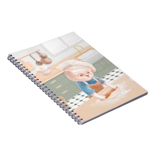Carnet Chat en toque de chef roulant la pâte dans la cuis (Côté Droit)