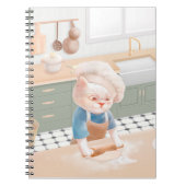 Carnet Chat en toque de chef roulant la pâte dans la cuis (Devant)