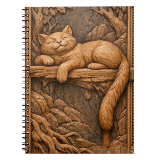 Carnet Chat endormi sur une branche d'arbre – Sculpture s (Devant)